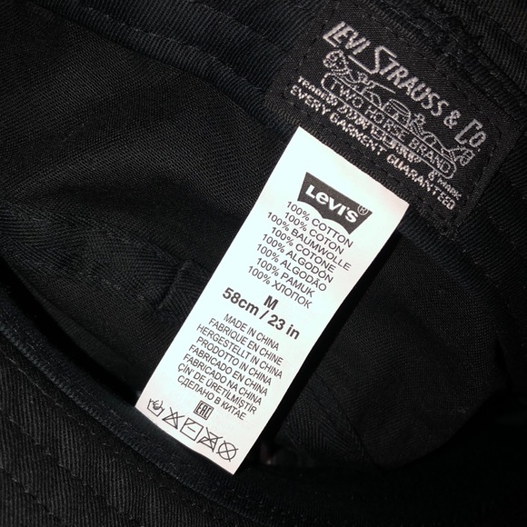 Levi’s Unisex Poster Logo Cotton Black Bucket Hat With White Stripes Size M - Picture 6 of 7